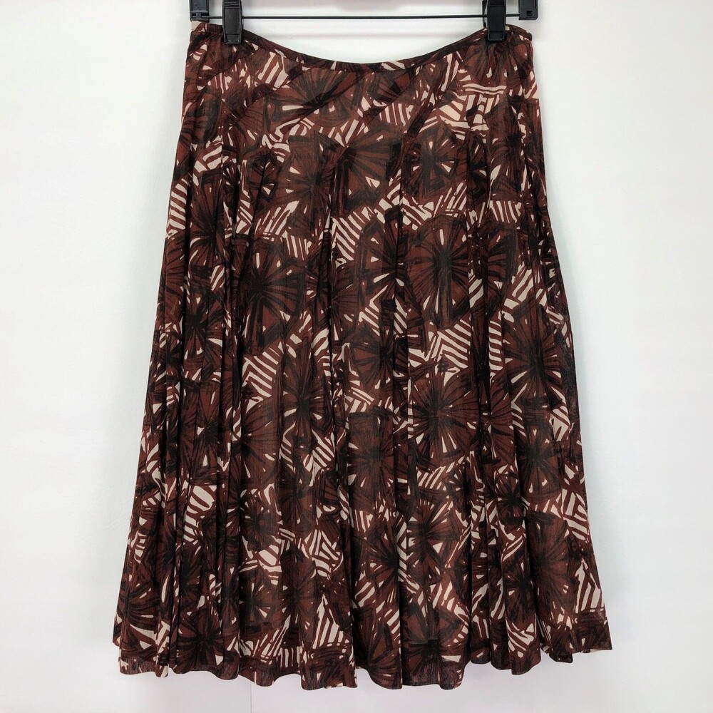 Alfani Skirt Women's Size 4 Brown Beige Print Pleated Silk & Cotton NWOT
